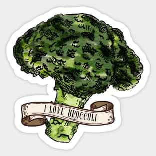 I Love Broccoli Vintage Broccoli Illustration Sticker